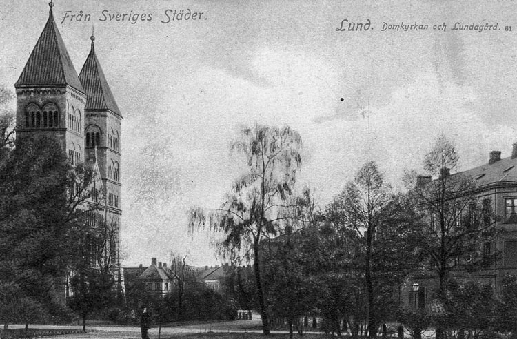 Notering på kortet: Från Sveriges Städer. Lund. Domkyrkan och Lundagård.