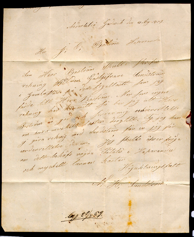 Albumblad innehållande 1 monterat brev.

Text: Brev från Luleå den 22 augusti 1859 till Haparanda, frankerat
med 12 öre Vapentyp.

Stämpeltyp: Normalstämpel 7