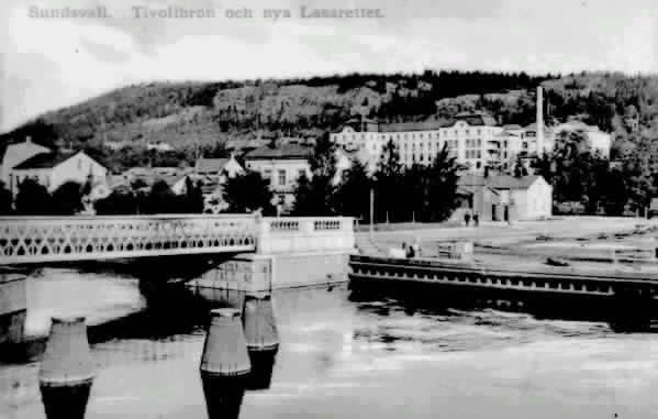 Text till bild "Sundsvall. Tivolibron och nya Lasarettet."