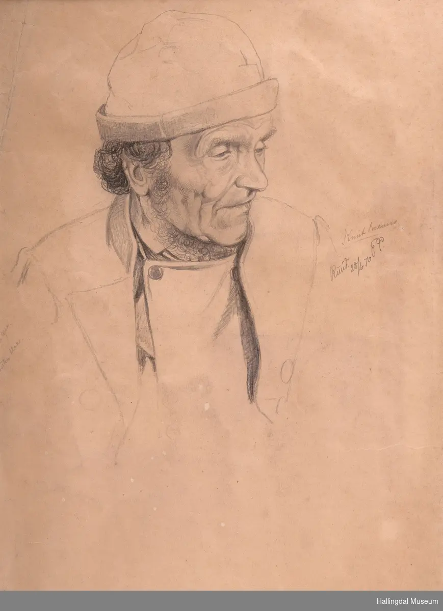 Blyanttegning, portrett av Knut Brenno.