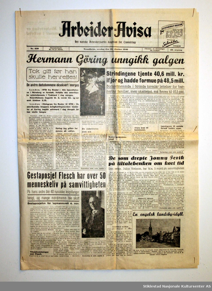 Arbeider-Avisa med 8 sider i Berlinerformat. Utgitt høsten 1946. Det norske arbeiderpartis dagblad i Trøndelag. Illustrert med bilder.