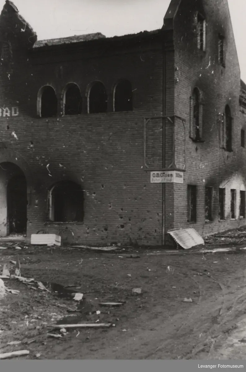 Utbombet  bygning i Steinkjer.