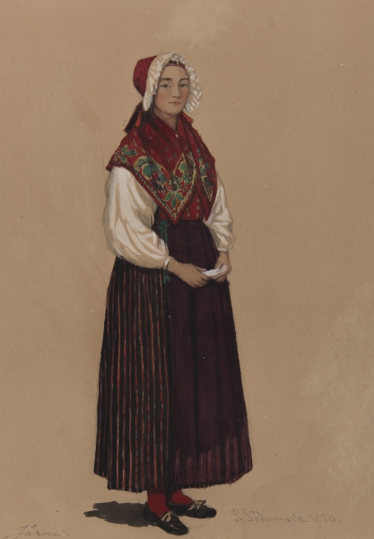 Kvinna i dräkt. Akvarell av P Södermark