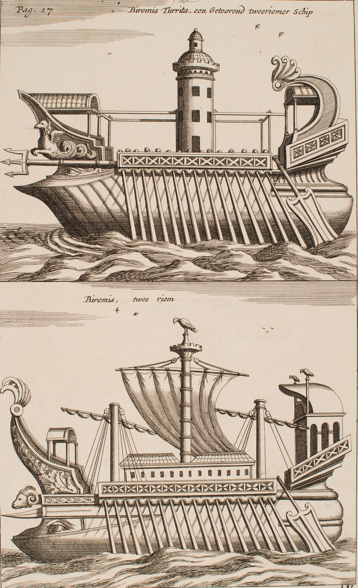 Rekonstruktion av antikt romerskt stridsfartyg. Biremis Turrita.