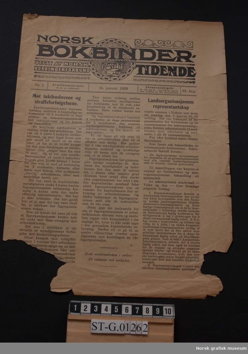 Tidsskriftet Norsk bokbindertidende 15. januar 1929.