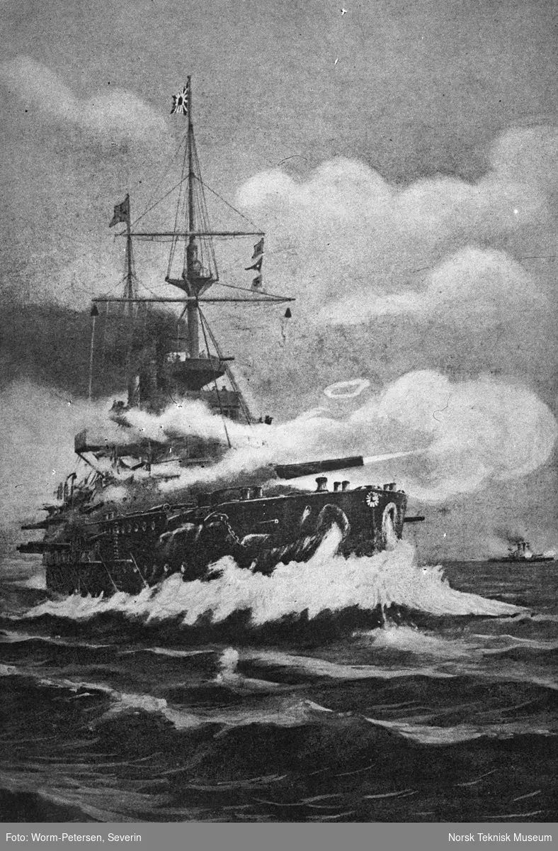 "Mikasa", admiral Togos flaggskip, i kamp utenfor Port Arthur