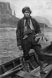 Portrett av fisker i båt, Færøyene