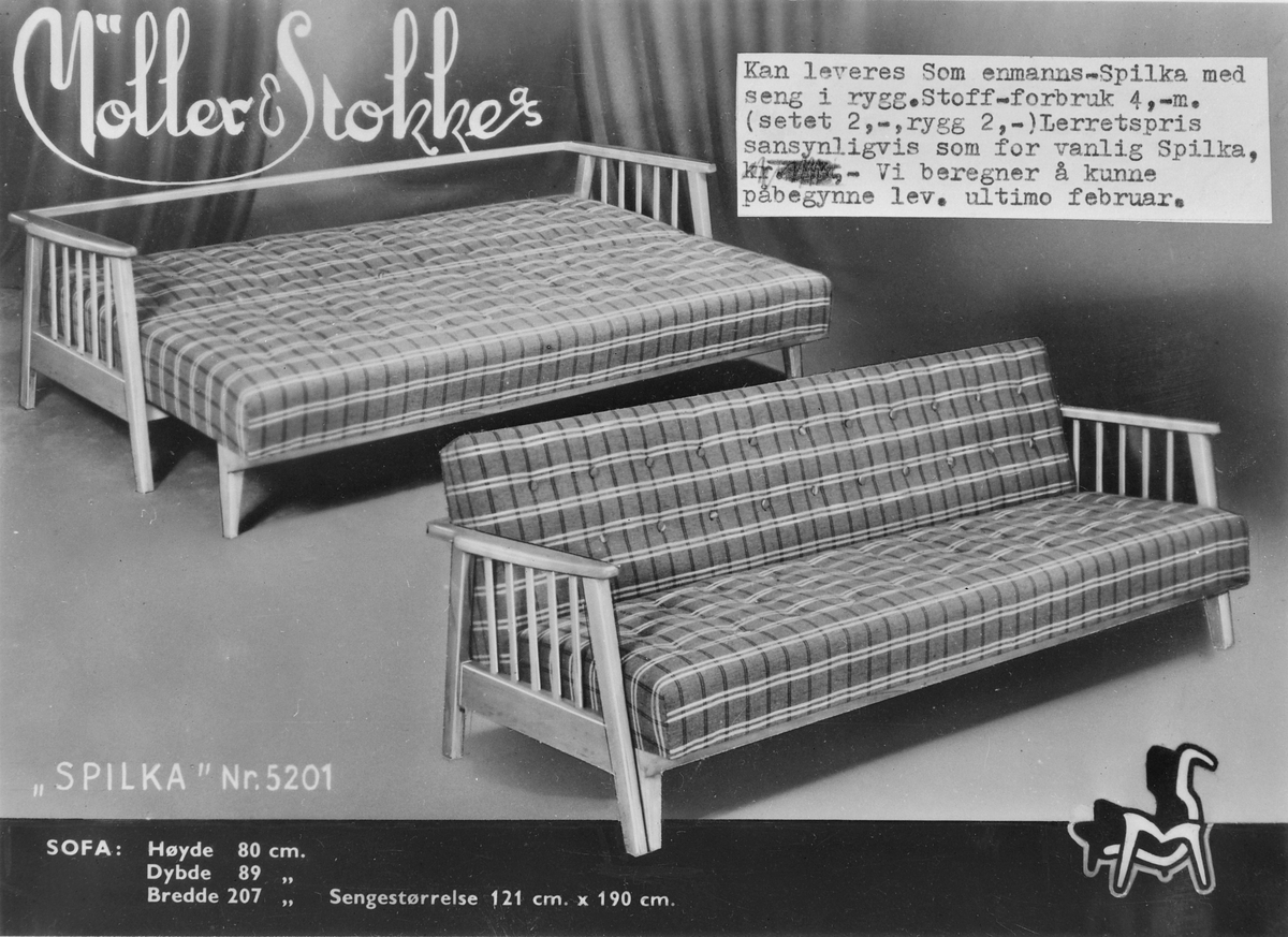 Brosjyrer med sovesofaer fra møbelprodusent Møller & Stokke A/S