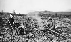 Måssåplukking, kafferast Marit (f.1922) og Jo (f.1891) Blæst