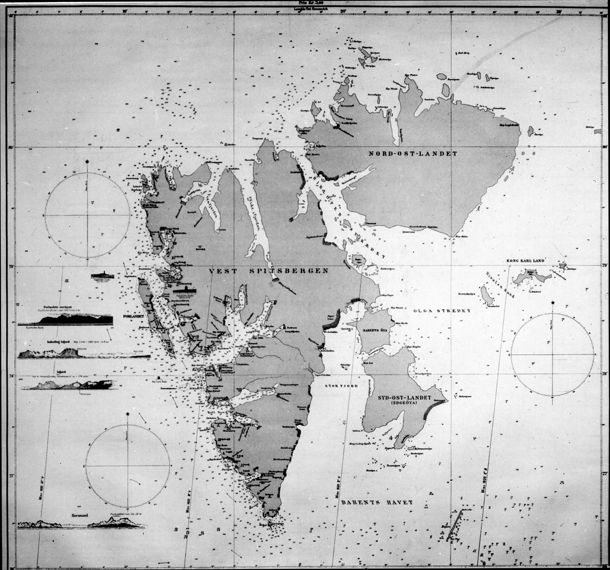 Karta över Svalbard. Diapositiv, glas.