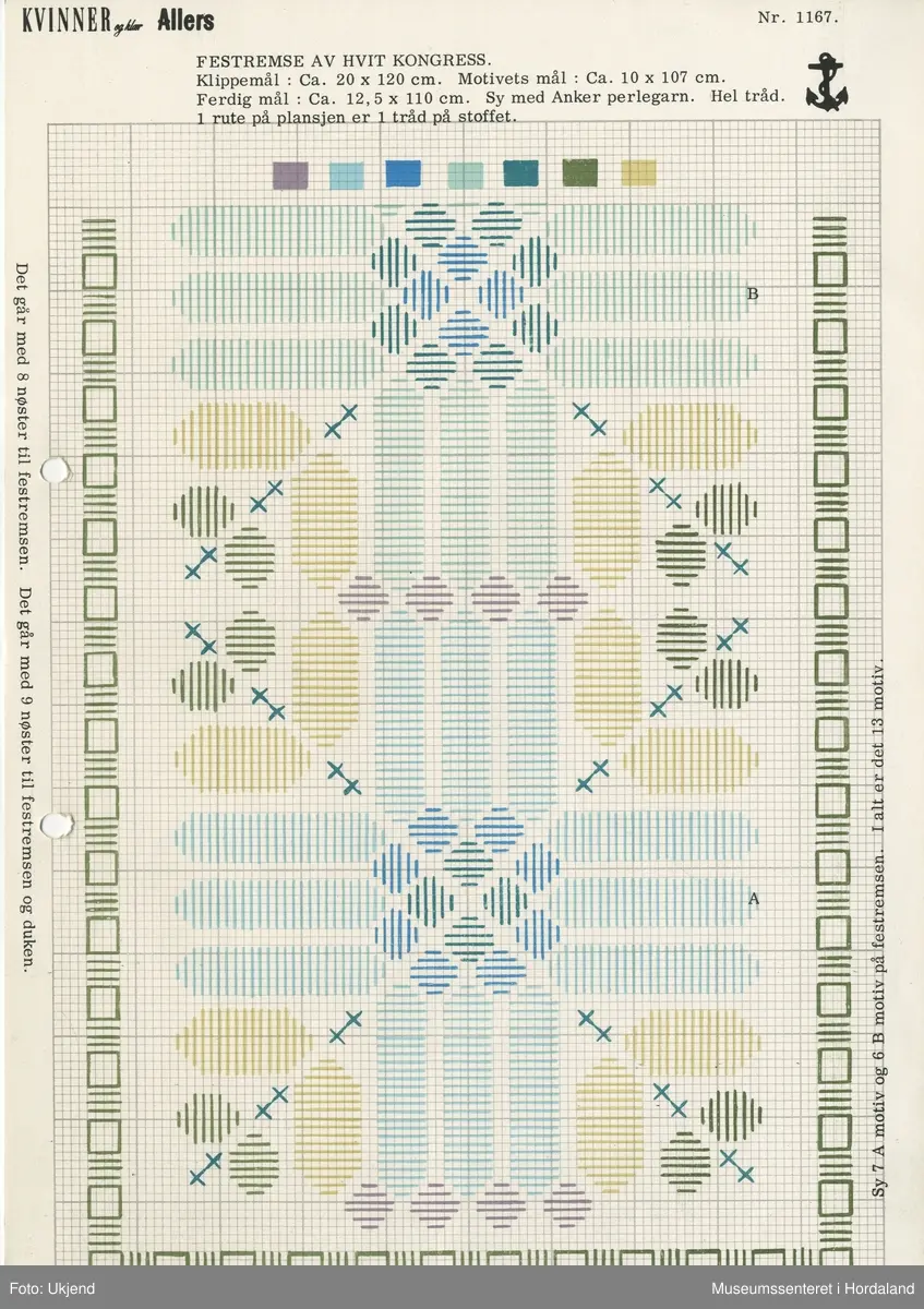 Trykt mønsterark i A4-format til brodert tekstil.