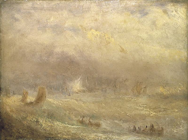 På ett upprört hav skymtar människor, båtar och segel. Genom färg- och ljusskiftningarna framhävs diset, vintersolen genom molnen och vågornas sugande dyningar. Målningen tillhör en svit atmosfäriska kustbilder som Turner utförde på 1840-talet. Trots hans ställning som en av den brittiska konstens förgrundsgestalter har denna målning sällan visats. Men den är ett utomordentligt exempel på Turners teknik, som redan under hans livstid träffande beskrevs som ”luftmättade visioner, målade med färgad ånga”.