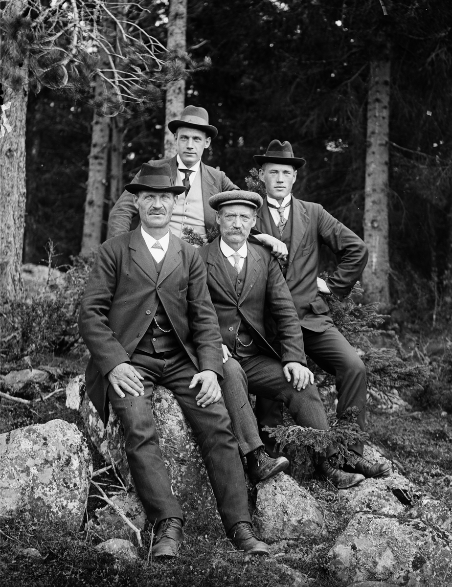 "Aug. Erikson Rotbrunna Sparrsätra med broder och 2 söner", Härnevi socken, Uppland 1918