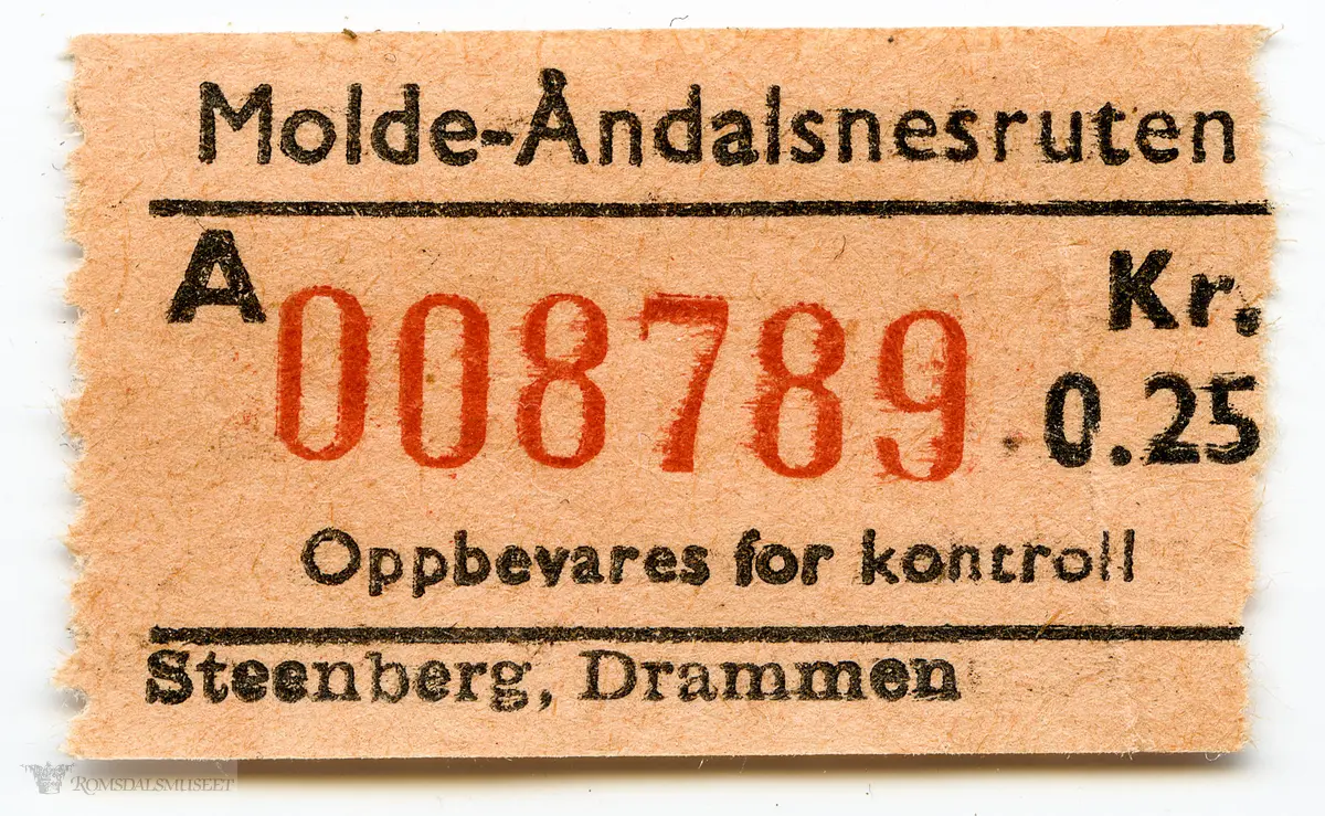 Bussbillett..Molde - Åndalsnesruten.