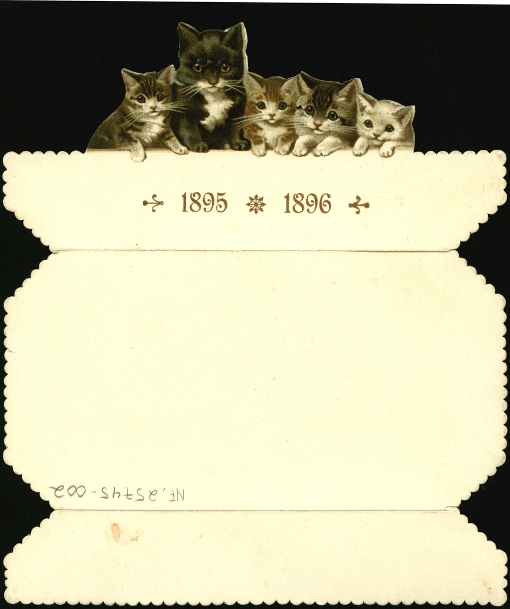 Postkort. Jule- og nyttårshilsen med dyremotiv - katter. Påtrykt 1895-1896.