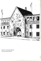 Postkort. Påbygning på museets kontorfløy.  Bruksbygninger, 