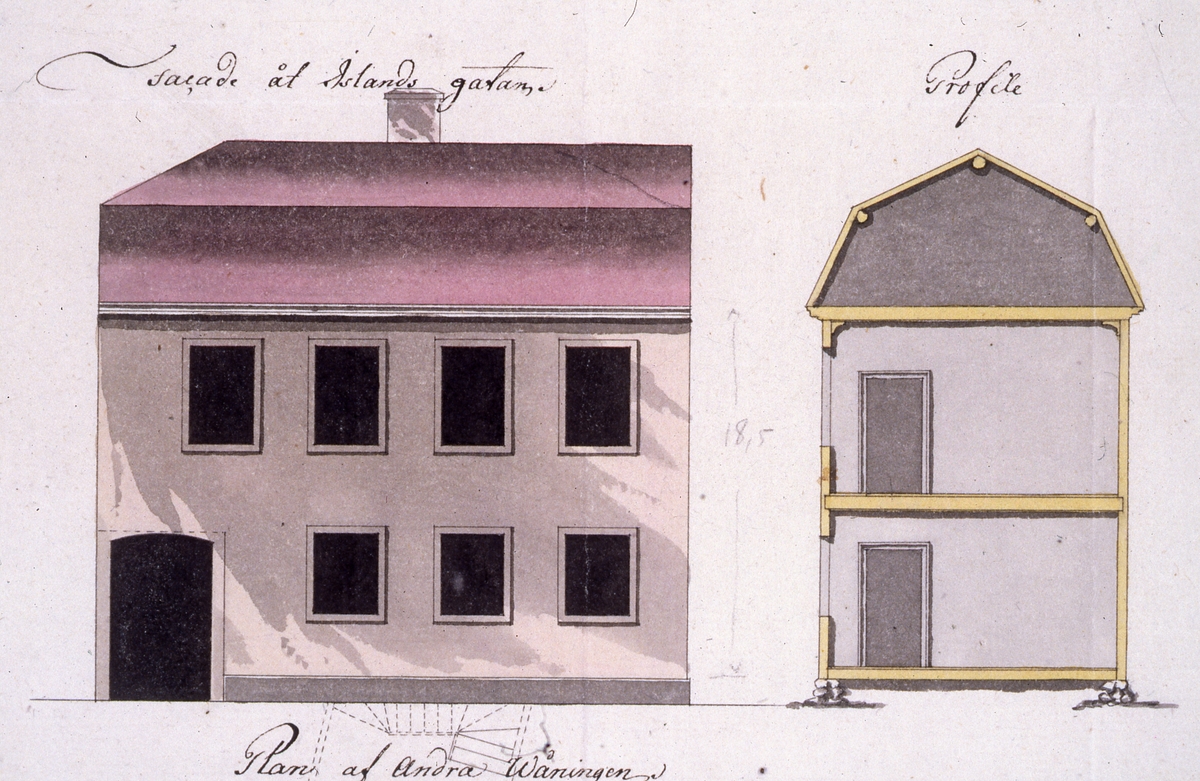 Byggnadsritning, Kv Springer 3, som blev byggnadsminne 1990.
Bostadshuset byggdes omkring 1810 efter ritningar av Carl A Wahrberg.

