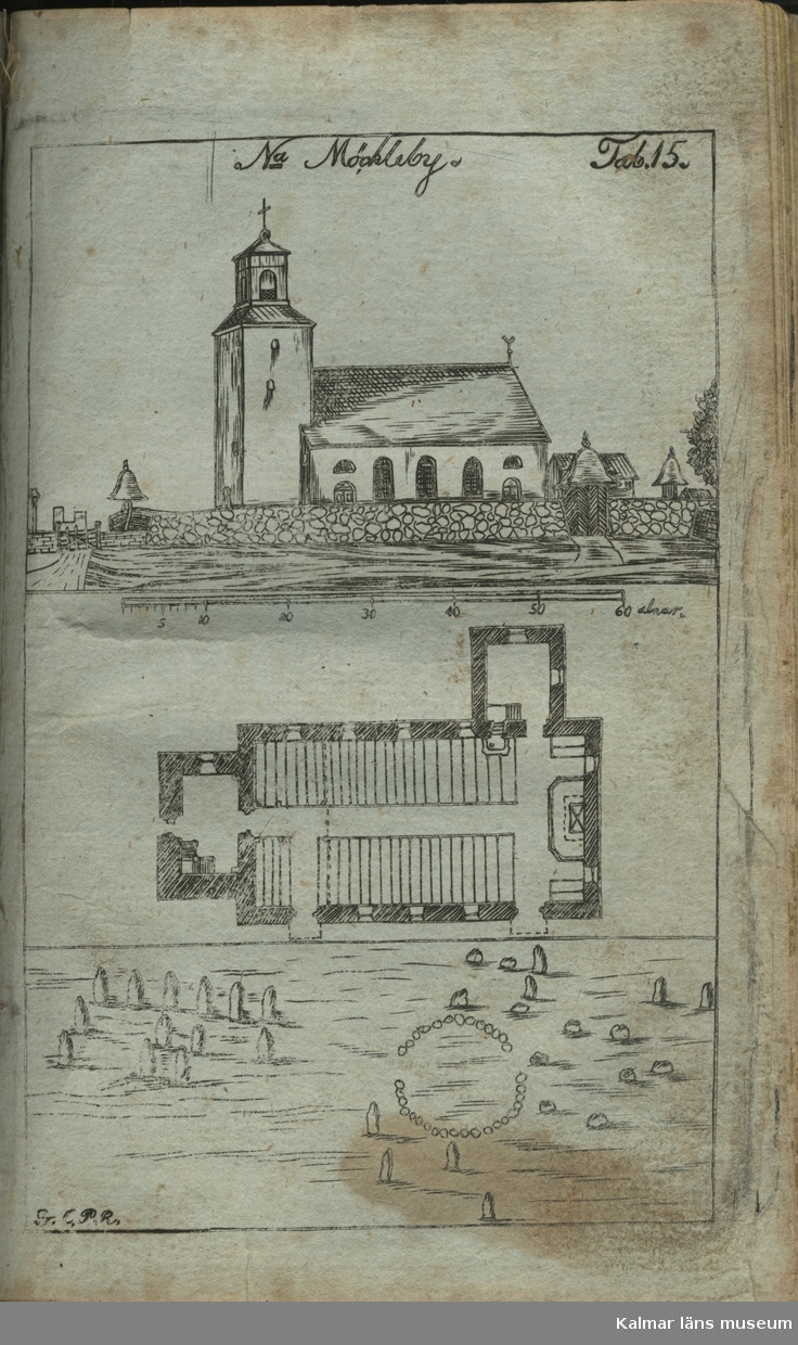 KLM 45891:4 Bokillustration. Plansch föreställande Norra Möckleby kyrka.