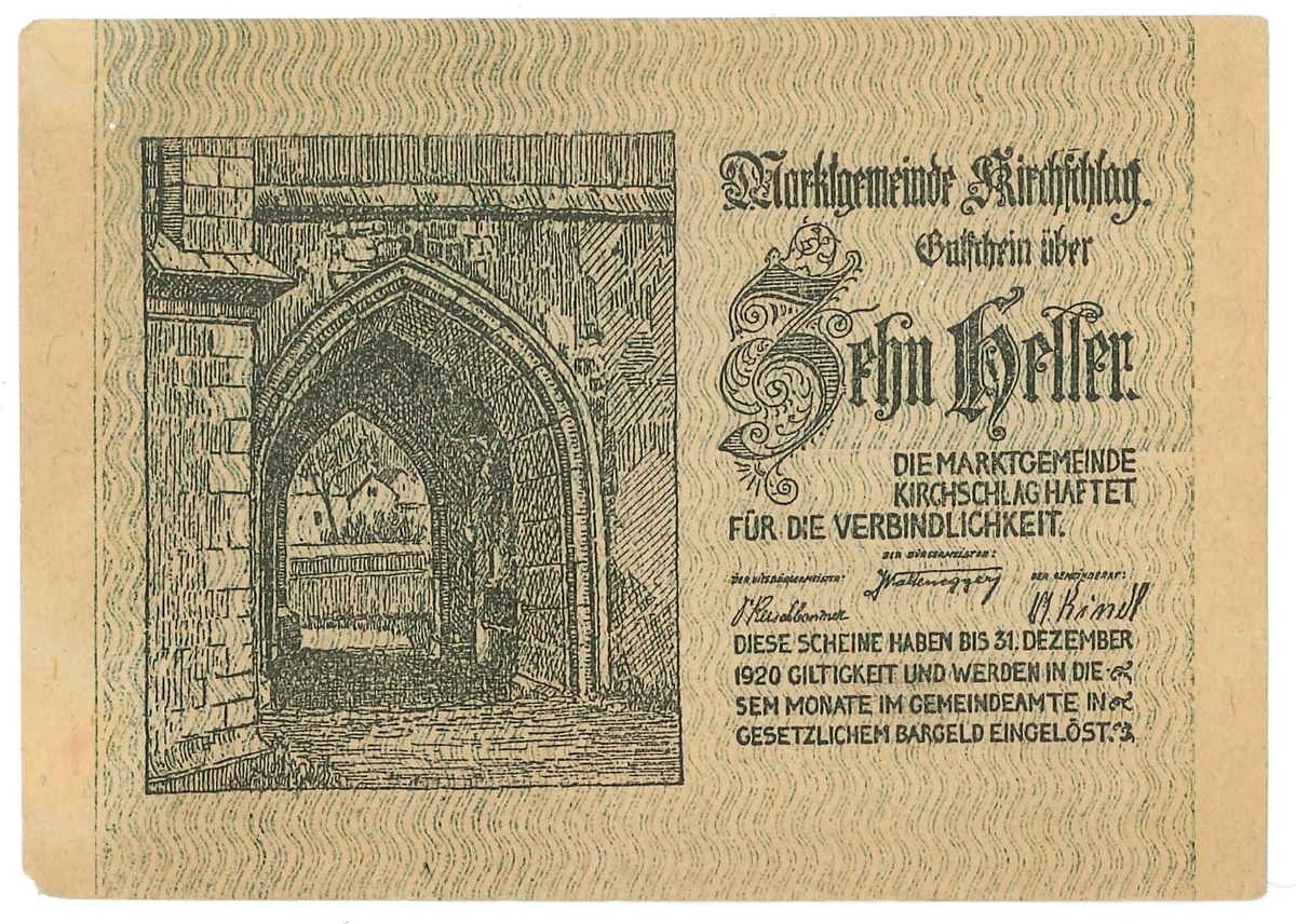 Nödsedel från Österrike 
År: 1920

Ingår i en samling med sedlar och nödsedlar från Österike.