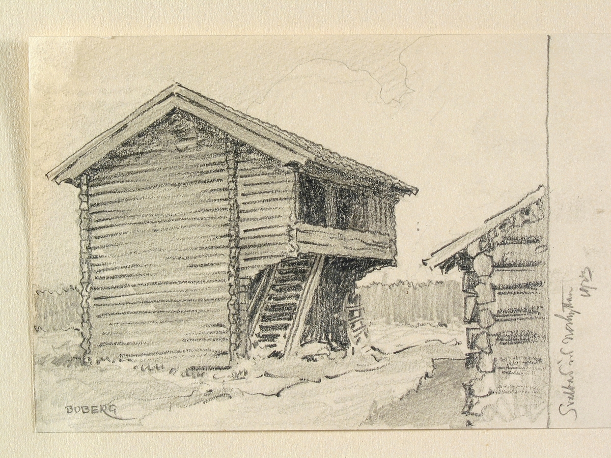 Dalarna, Grangärde sn. Svalbod vid Norhyttan. Teckning av Ferdinand Boberg