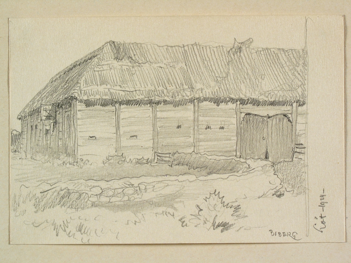 Öland, Runstens hd., Löt. Ladugårsbyggnad. Teckning av Ferdinand Boberg.