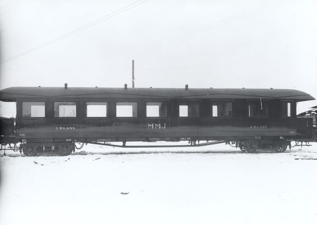 Personvagn tillverkade vid Kalmar Verkstads A.B.
För smalspåriga järnvägar, fotot taget vid Kalmar västra 1920 - talet.
Småland, Kalmar.