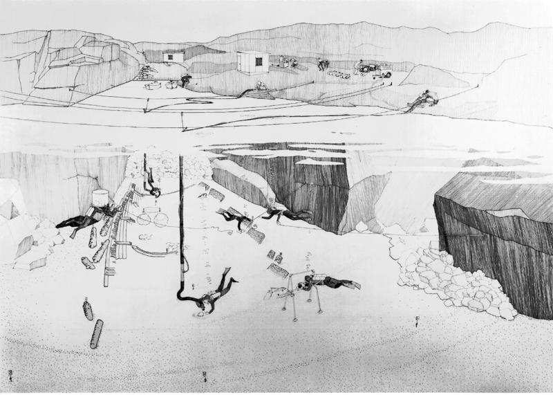 Svart-hvit tegning av utgravningen på Lossen i 1967. (Foto/Photo)