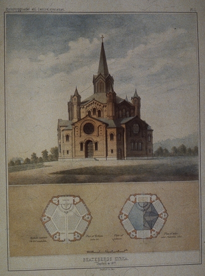 Ritning till Beatebergs nya kyrka, som uppfördes 1877.