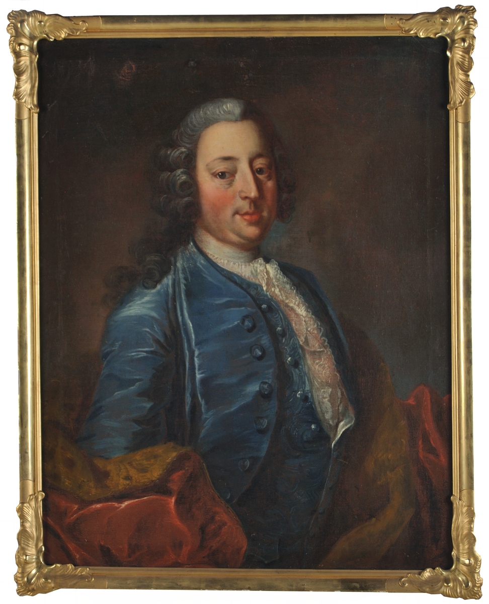 Mansporträtt, midjebild "Per Fred Ennes Natus Ao 1714 6te Febr Pictus Ao 1749 in Apr". Olja på duk, förgylld ram.