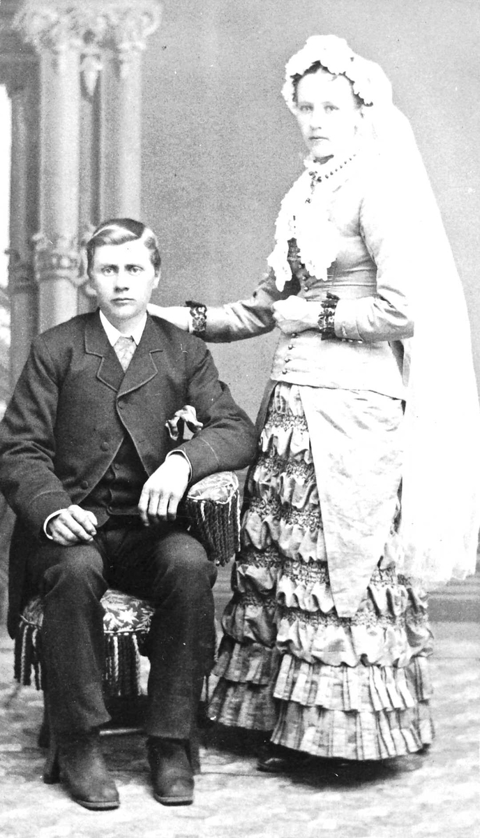 Brudebilde. Jørgen I. Faldet og kona Wilhelmine Lassen, Biri