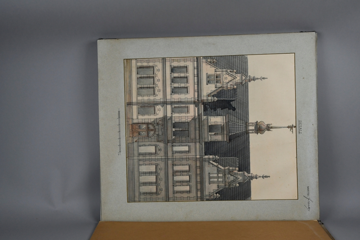 Mappe med konkurransetegninger til posthus i Bergen.