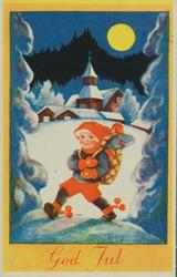 Julekort. Jule- og nyttårshilsen. Vinterlandskap i måneskinn