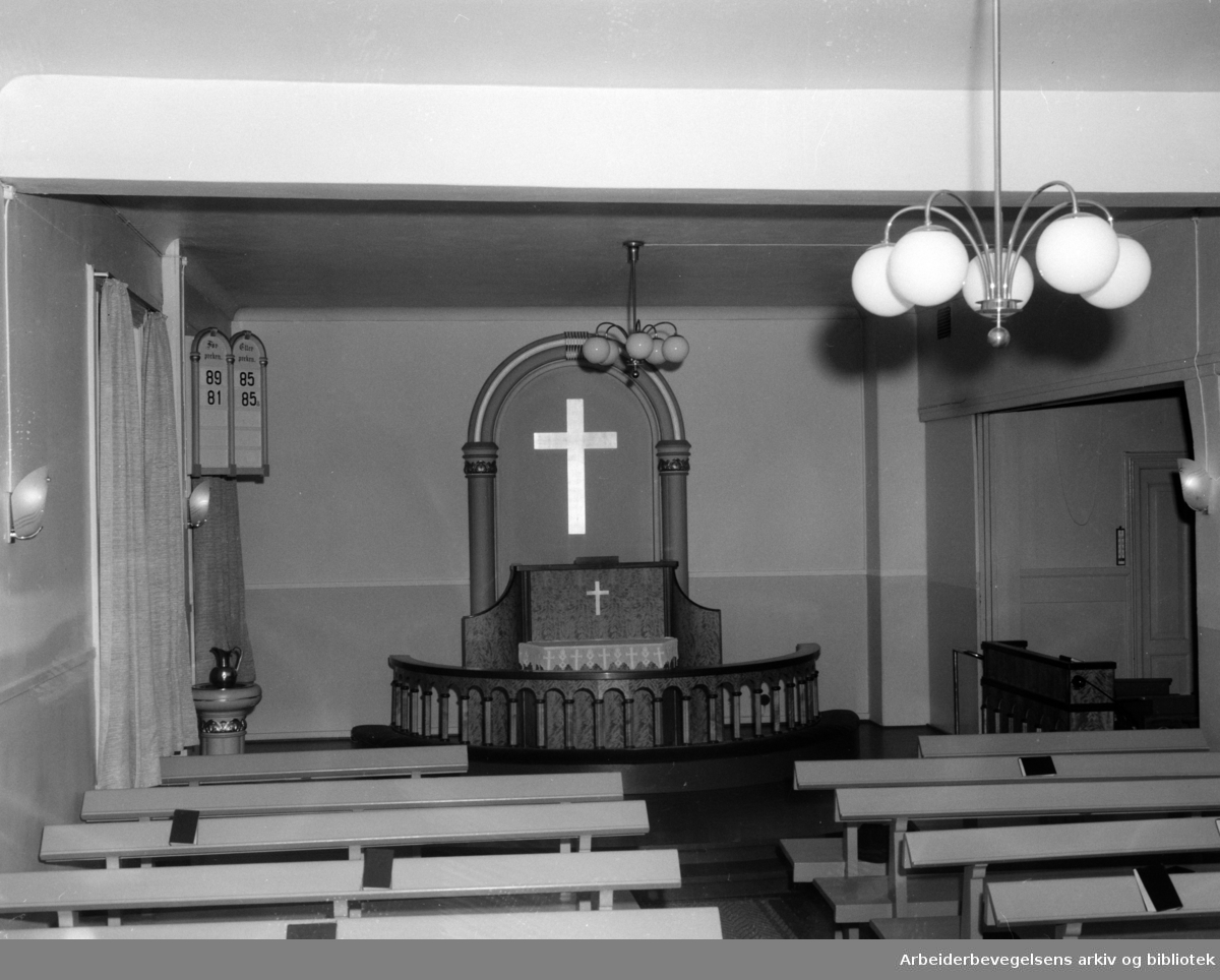St.Olavs gate 12. Frikirken, Det evangelisk Lutherske kirkesamfunn. Januar 1957