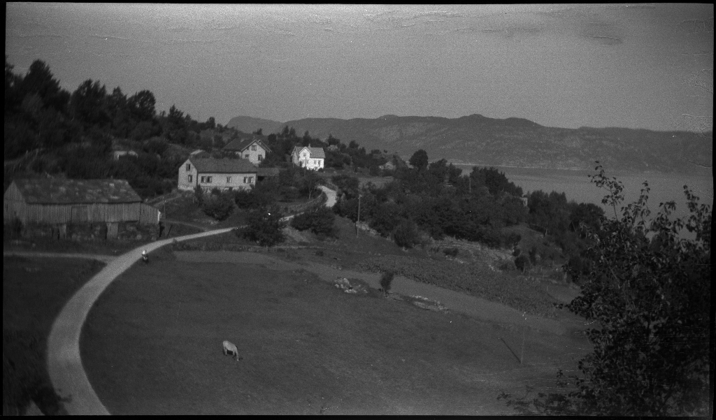 Tur på Halsnøy og Randøy med Lindtner, Arne Johannessen og en gutt til. Det er bilder av bygdene og landskapet, kyr, høns og guttene som går på småveier og sitter i en liten robåt.
