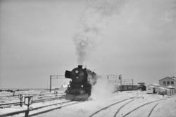 Persontog på Trondheim stasjon. Toget trekkes av damplokomot