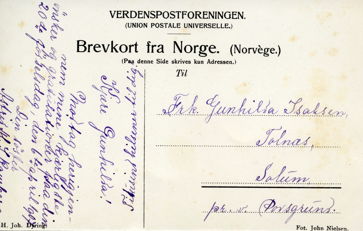 Fra Porsgrund. Postkort formet som en avisside fra Porsgrund Blad.
