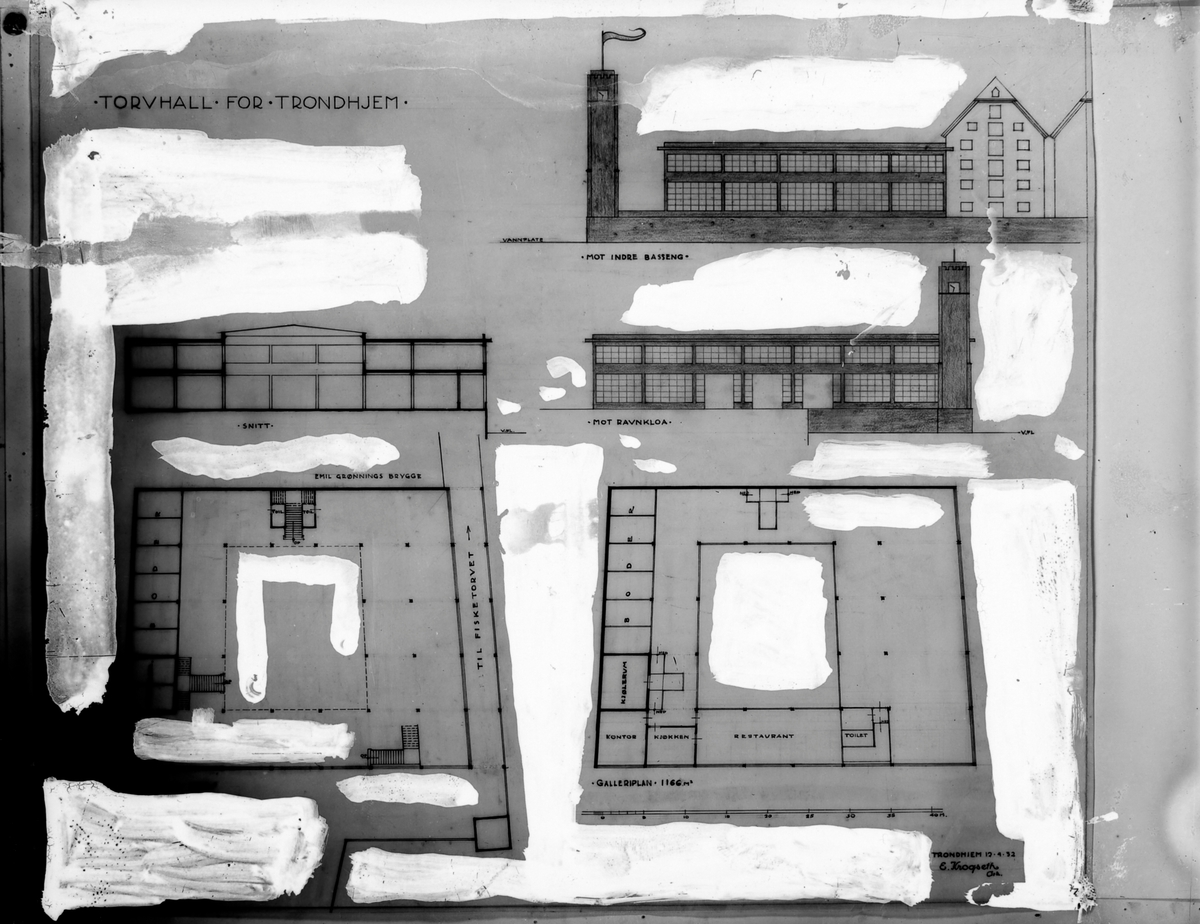 Forslag til Torvhall og omregulering av torvhandelen i Trondhjem 1931-1932 av arkitekt Erling Krogseth