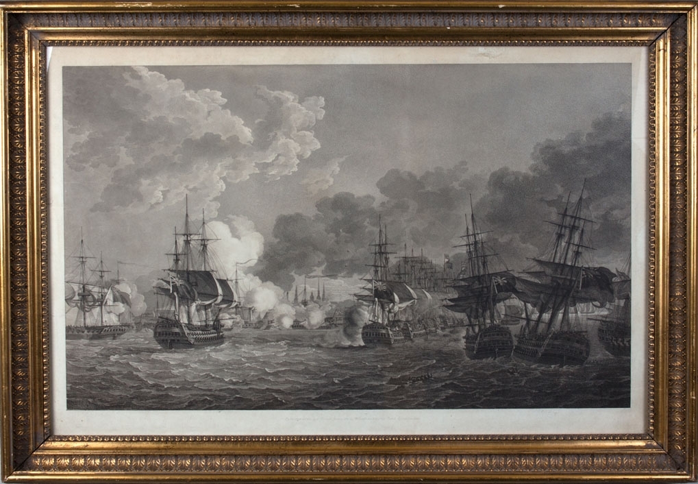 Motivet viser slagscene med trefninger mellom den britiske og den danske flåten utenfor København. Flåte med skipbrudne i forgrunnen av motivet.