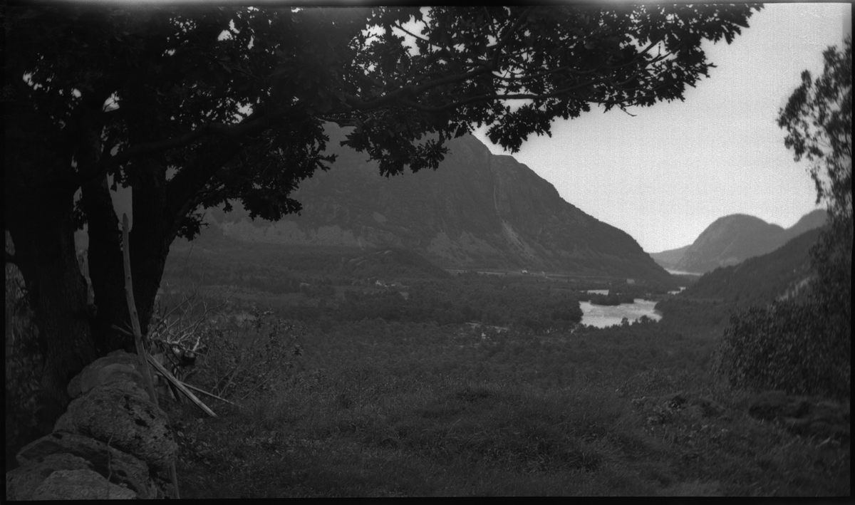Sigurd Schwebs tar pauser fra sykkeltur fra Årdal til Hjelmeland. Det er utsiktsbilder over fjorder, fra hesjer, en bautastein med påskriften "1905" en elv og Schwebs foran teltet deres.