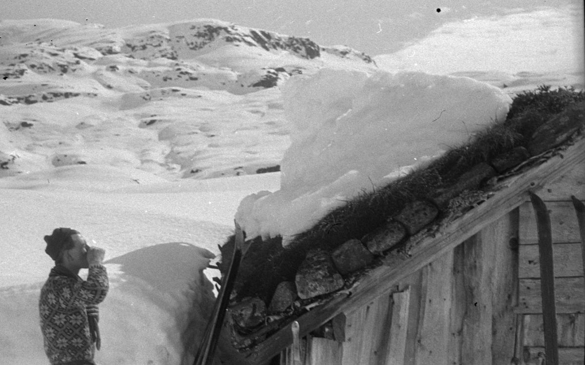 Arne Rasmussen og Arne Johannessen på skitur fra Nesflaten til Haukeliseter til Bråtveit. Det er bilder av hytter og stølshus de besøker på turen, et par gårder, Haukelisæter fjellstue, landskap og turbilder. En periode treffer de en større gjeng med gutter.