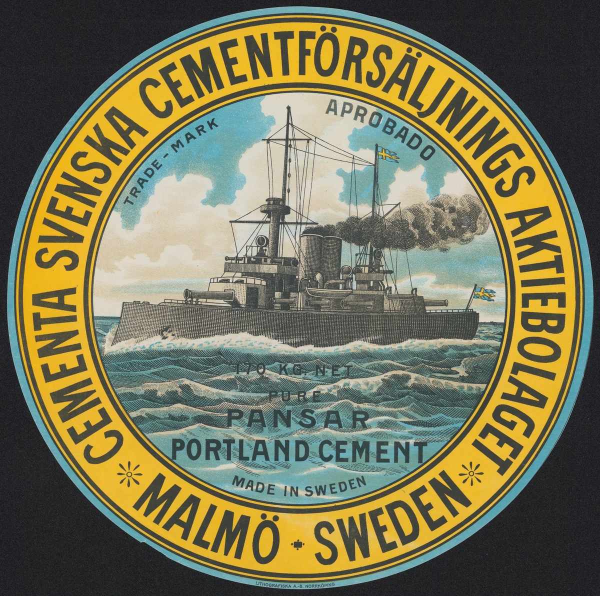Fabriksmärke för cementpåsar. Cementa. Svenska Cementförsäljningsaktiebolaget. Portland Cement.