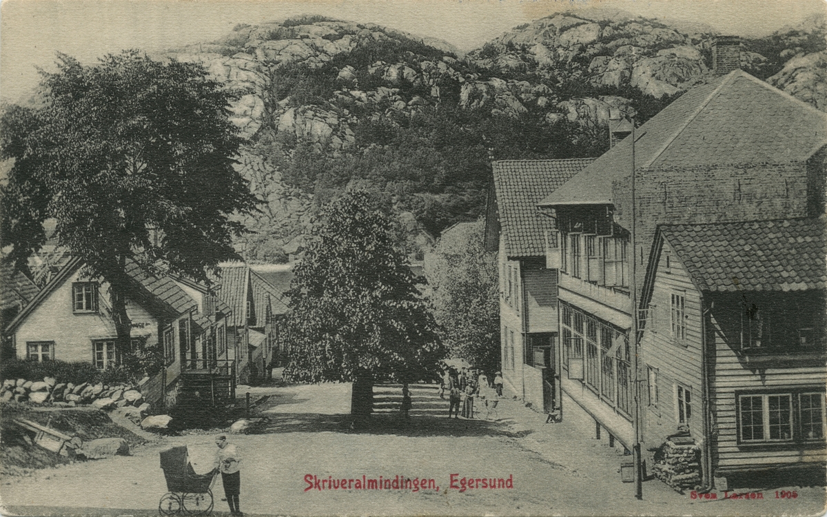 Egersund - Skriveralmenningen, sett fra krysset med Ludvig Feylings gate