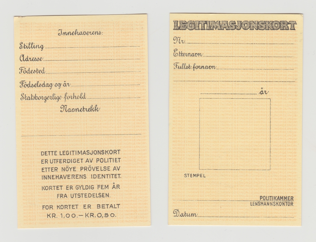 Legitimasjonskort - Justismuseet / DigitaltMuseum