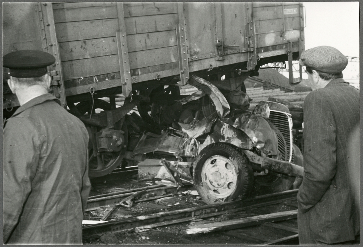 Bilden tagen i samband med en olycka vid Gävle hamn, Fredriksskans, då en godsvagn kolliderade med en lastbil.