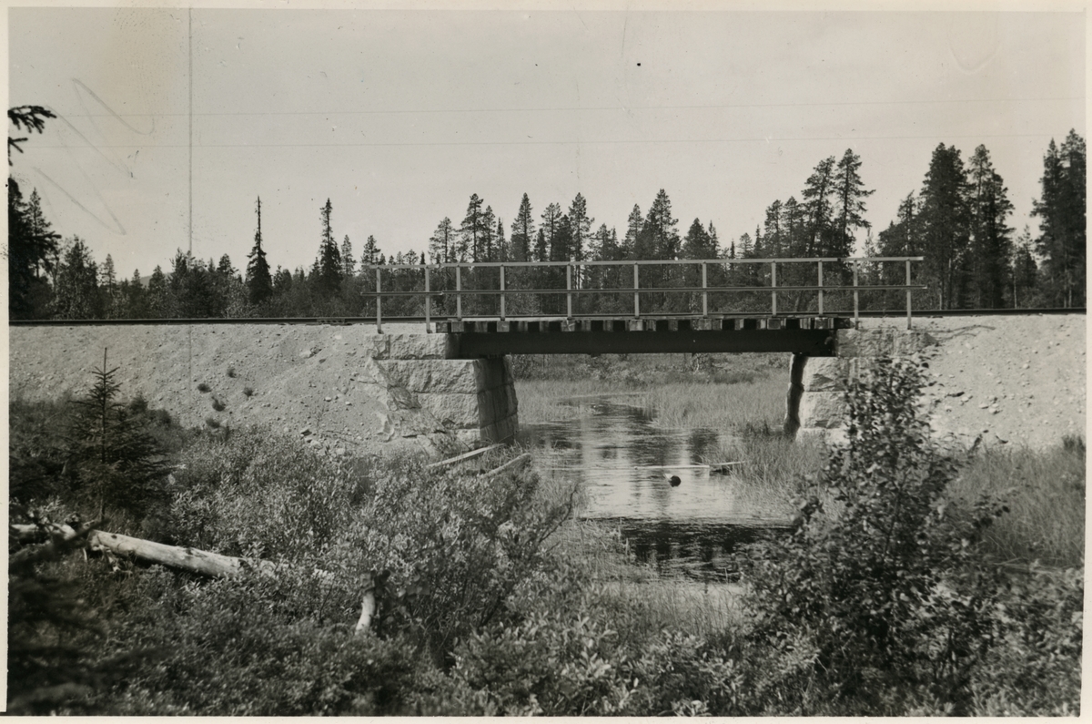 Järnvägsbro över Kvarnbäcken.
Järnvägen som går genom Jokkmokks område sträcker sig över många vattendrag, bäckar, åar och älvar. Broarna som byggdes över de anpassades till terrängen. De var framförallt funktionella men, deras utseende gick från väldigt enkla, grovhuggna till sublima, estetiskt utformade valvbroar.