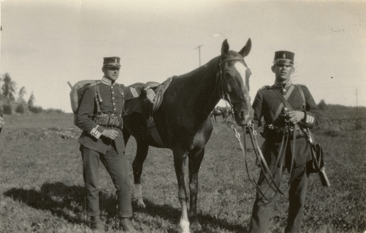 Göta livgarde, underbefäl och soldat med officershäst.
