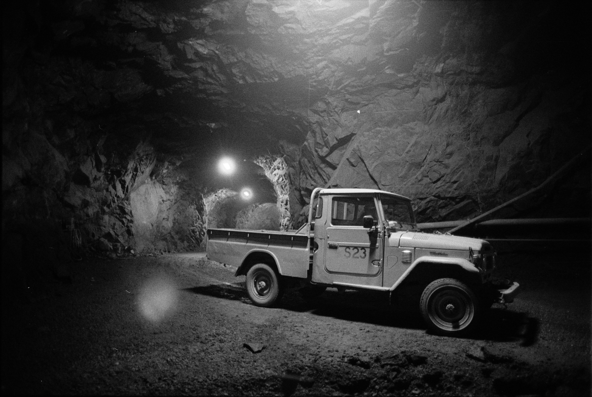 Gruvort med förmännens bil, gruvan under jord, Dannemora Gruvor AB, Dannemora, Uppland oktober 1991