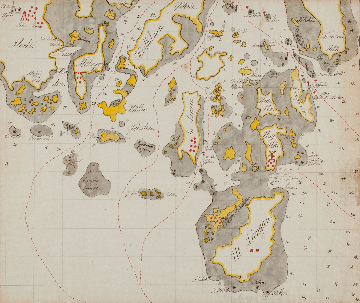 Serie av handritade kartor över Karlskronas skärgård.