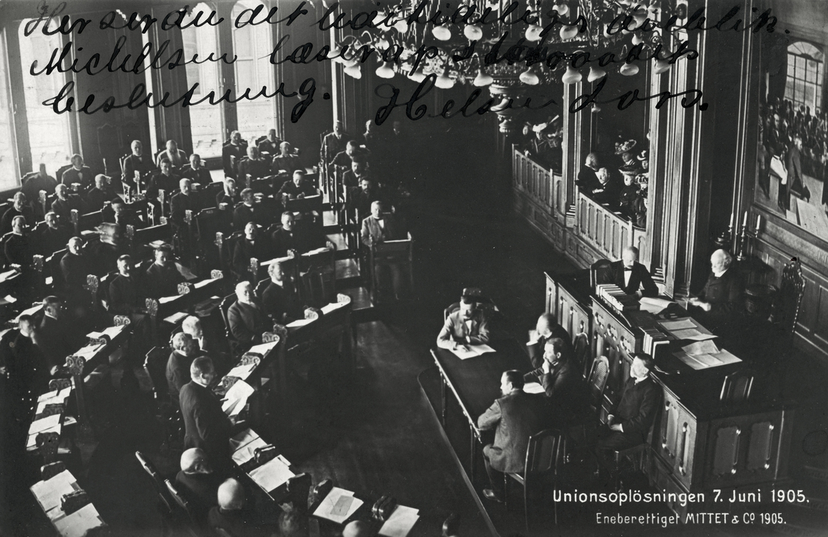 Stortinget under unionsoppløsningen 7. juni 1905. 
