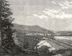 Jernbanebro ved Hvalstad [xylografi]